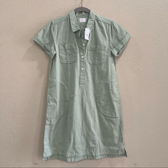 JCrew Crewcuts Kids Girls Short Sleeve Twill Cadet Field Dress Green Sz 14 NWT - Picture 1 of 7